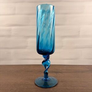 Empoli Italian Blue Glass Decorative Goblet Twisted Stem MCM